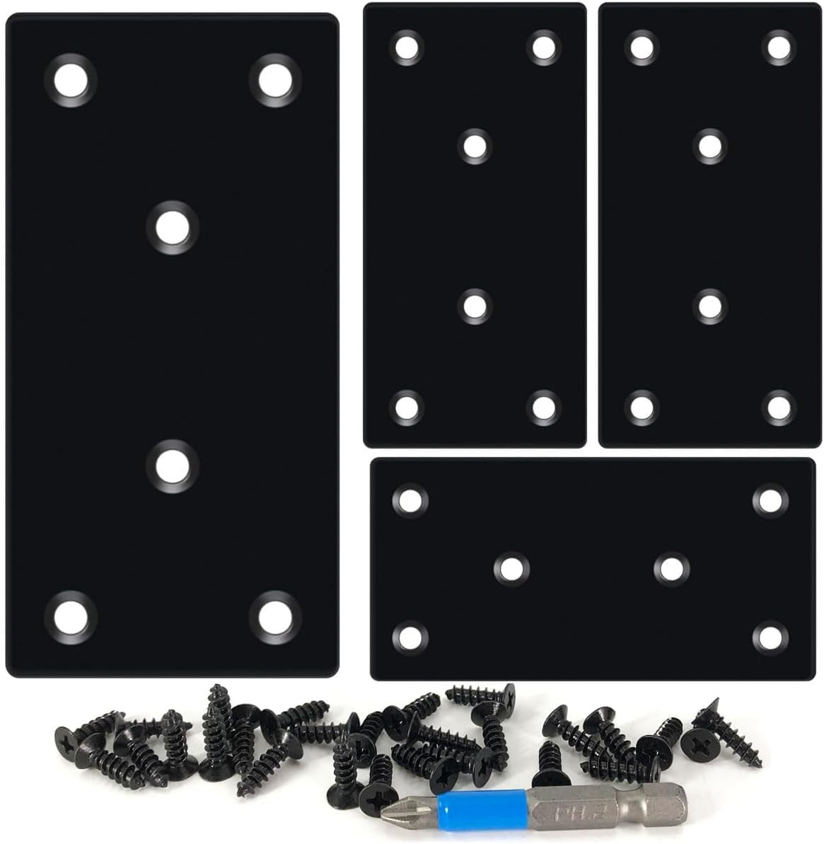 4 Pack Black Flat Mending Plate,Six-Hole Metal Bracket, Straight Steel Brace 3.9
