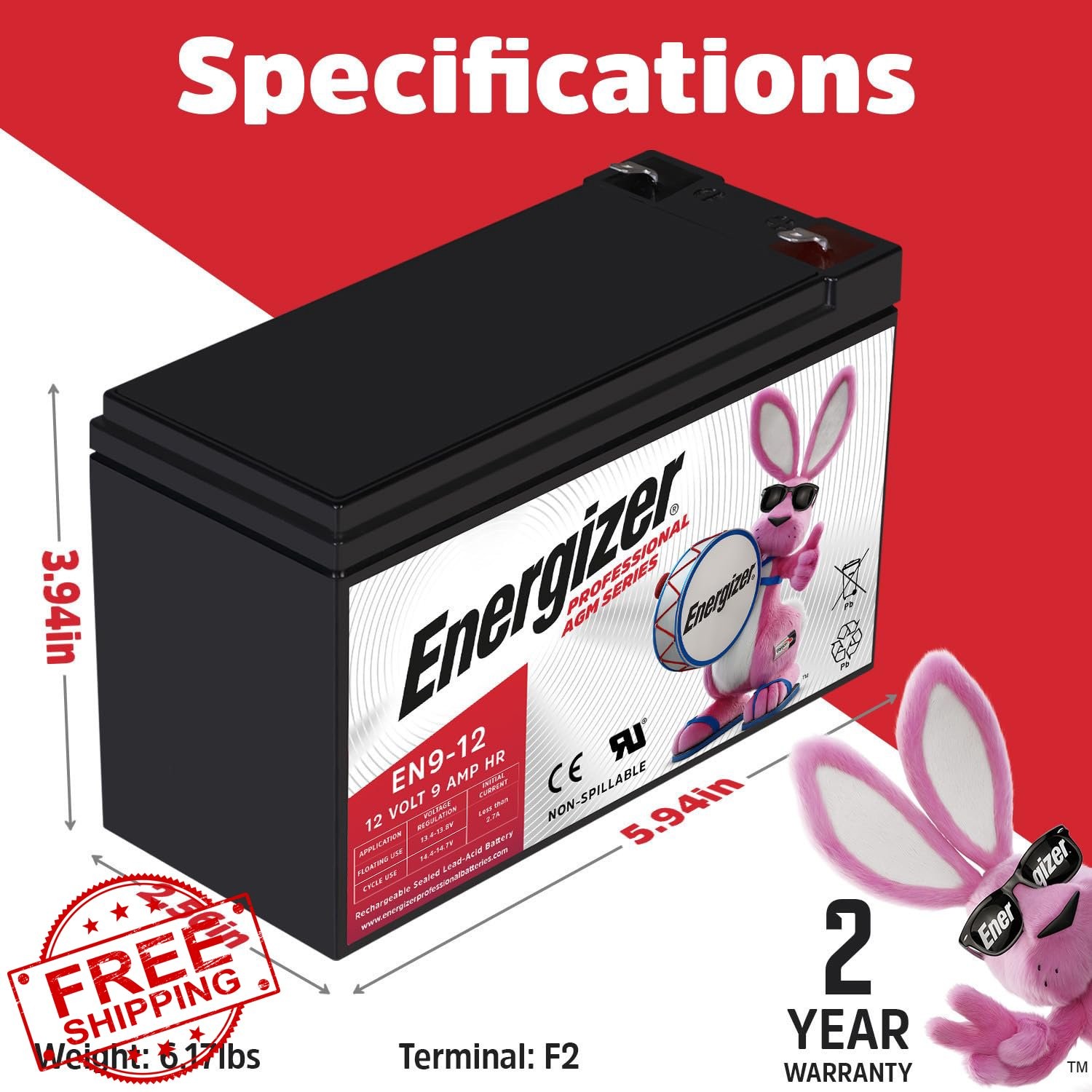 Energizer 12V 9Ah SLA AGM Rechargeable Battery