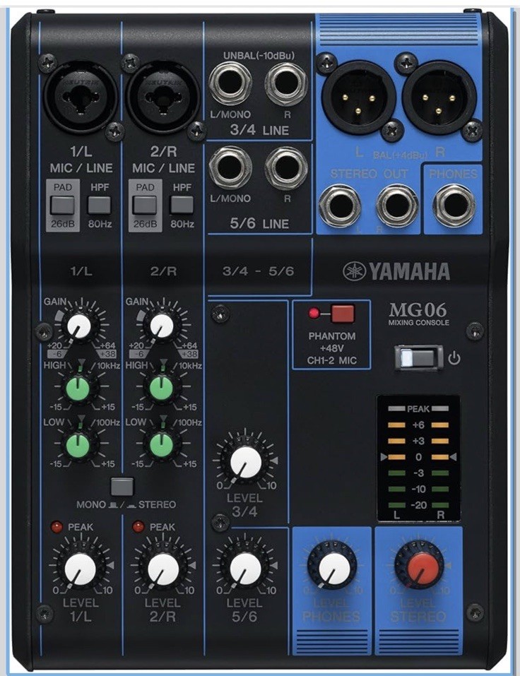 Yamaha MG06 6-Input Compact Stereo Mixer Mixing Console Model ZT41520 Brand New