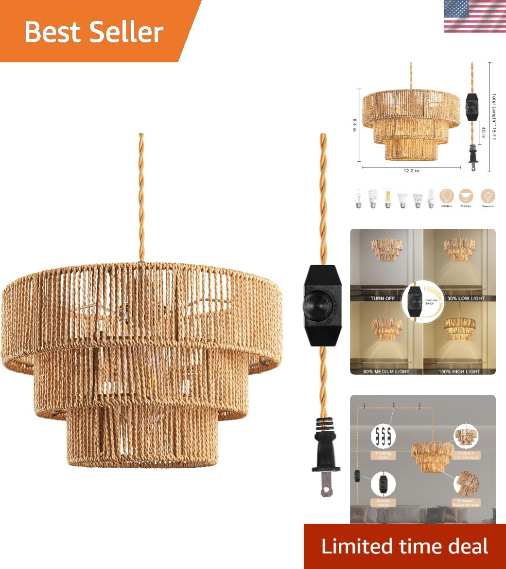 Plug in Pendant Light, Hanging Lamp with Dimmable Switch, Hanging Light Fixtu...