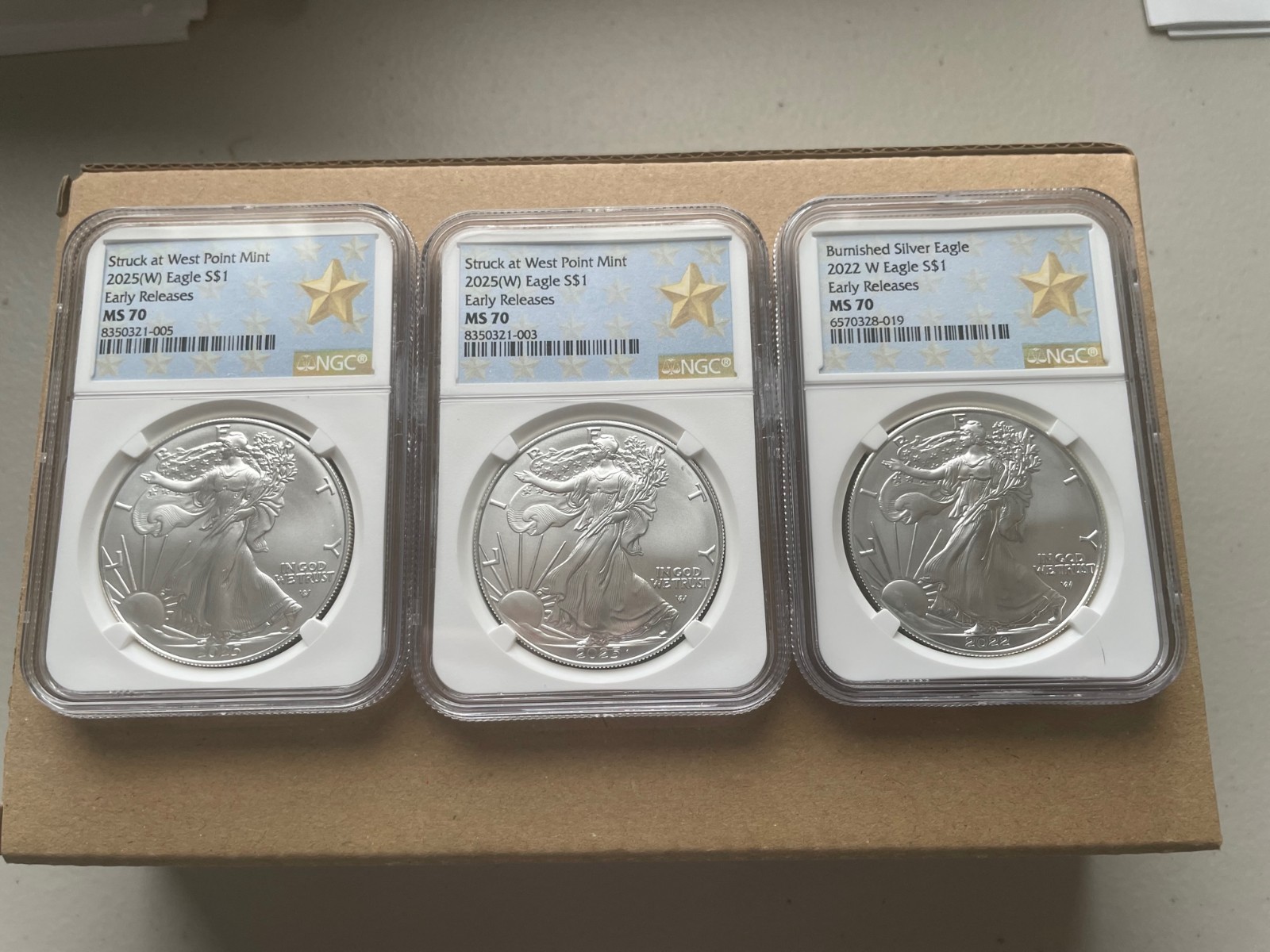 (3) Silver Eagles MS 70 West Point Mint