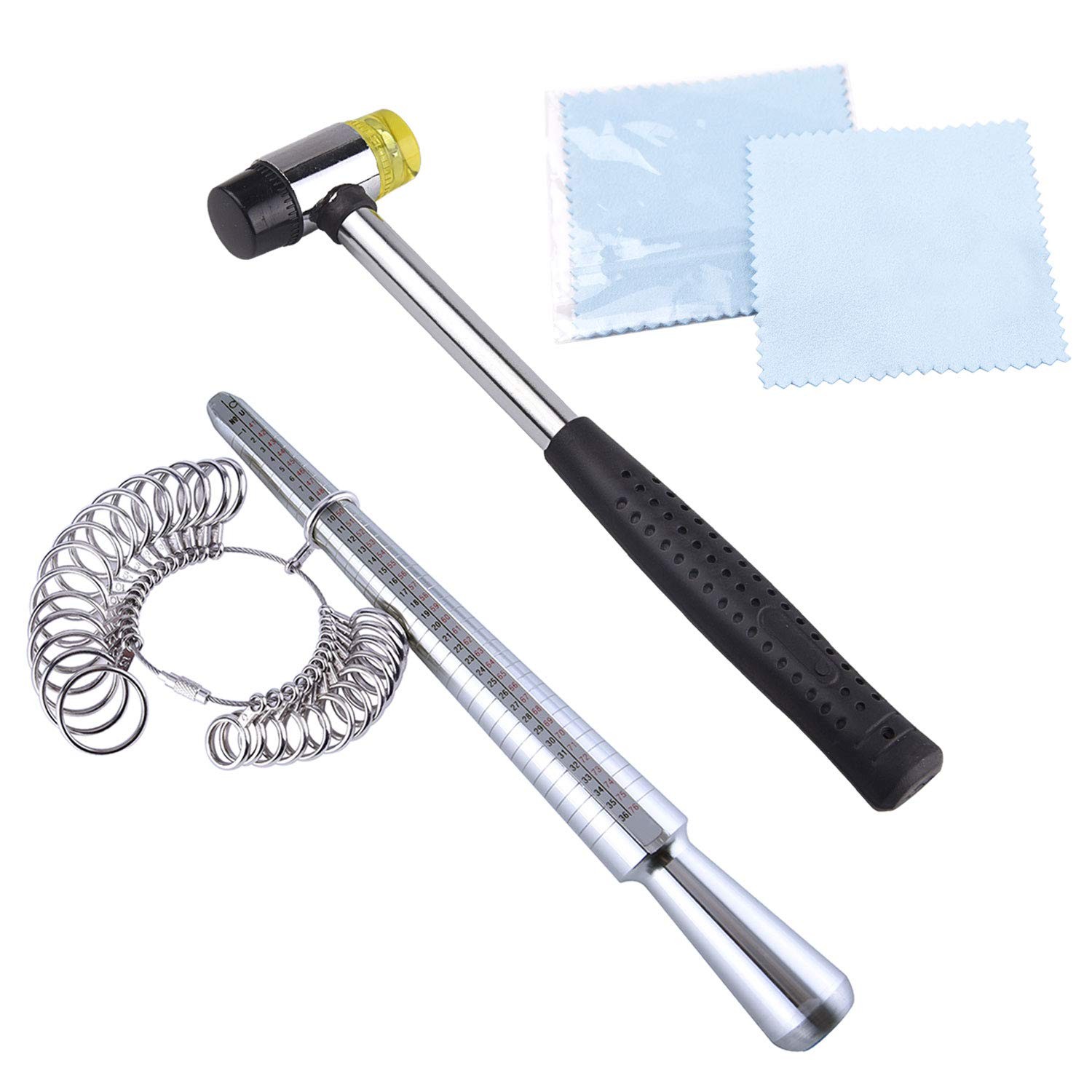 Metal Ring Mandrel Ring Sizer and Rubber Hammer Mallet Ring Sizer Gauge Set w...