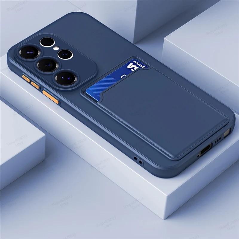 Soft Liquid Silicone Phone Case with Card Holder for Galaxy S26 S25 S24 Ultra