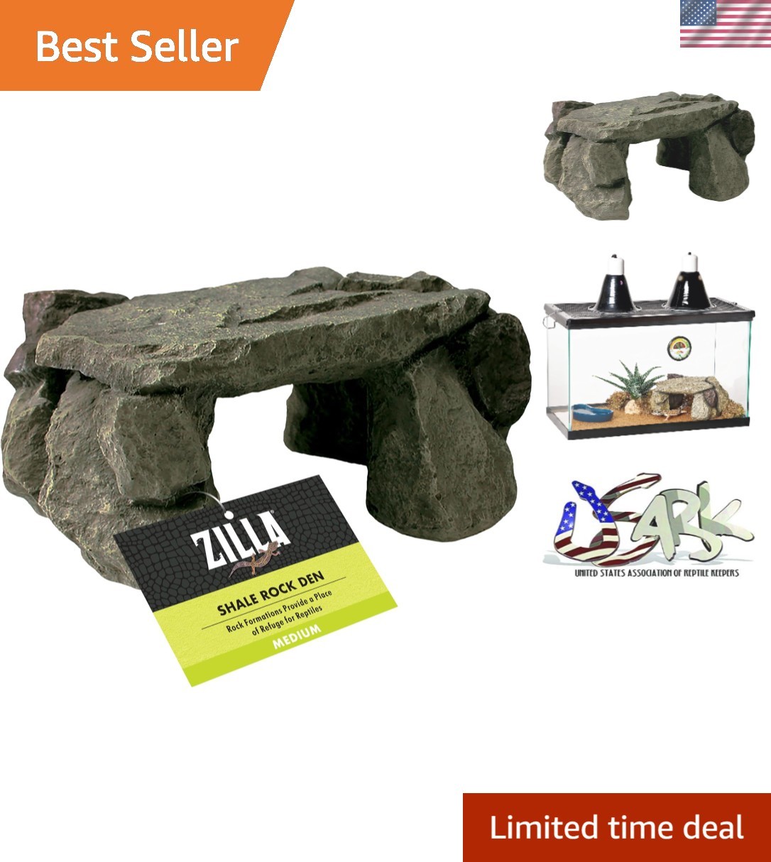 Pet Reptile Terrarium Shale Rock Den Décor, Basking Rock and Hide for Bearded...
