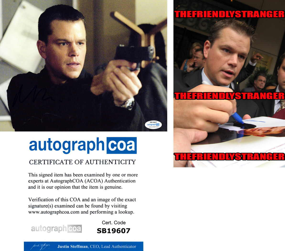 Matt Damon signed "THE BOURNE ULTIMATUM" 8x10 Photo m PROOF Jason ACOA COA