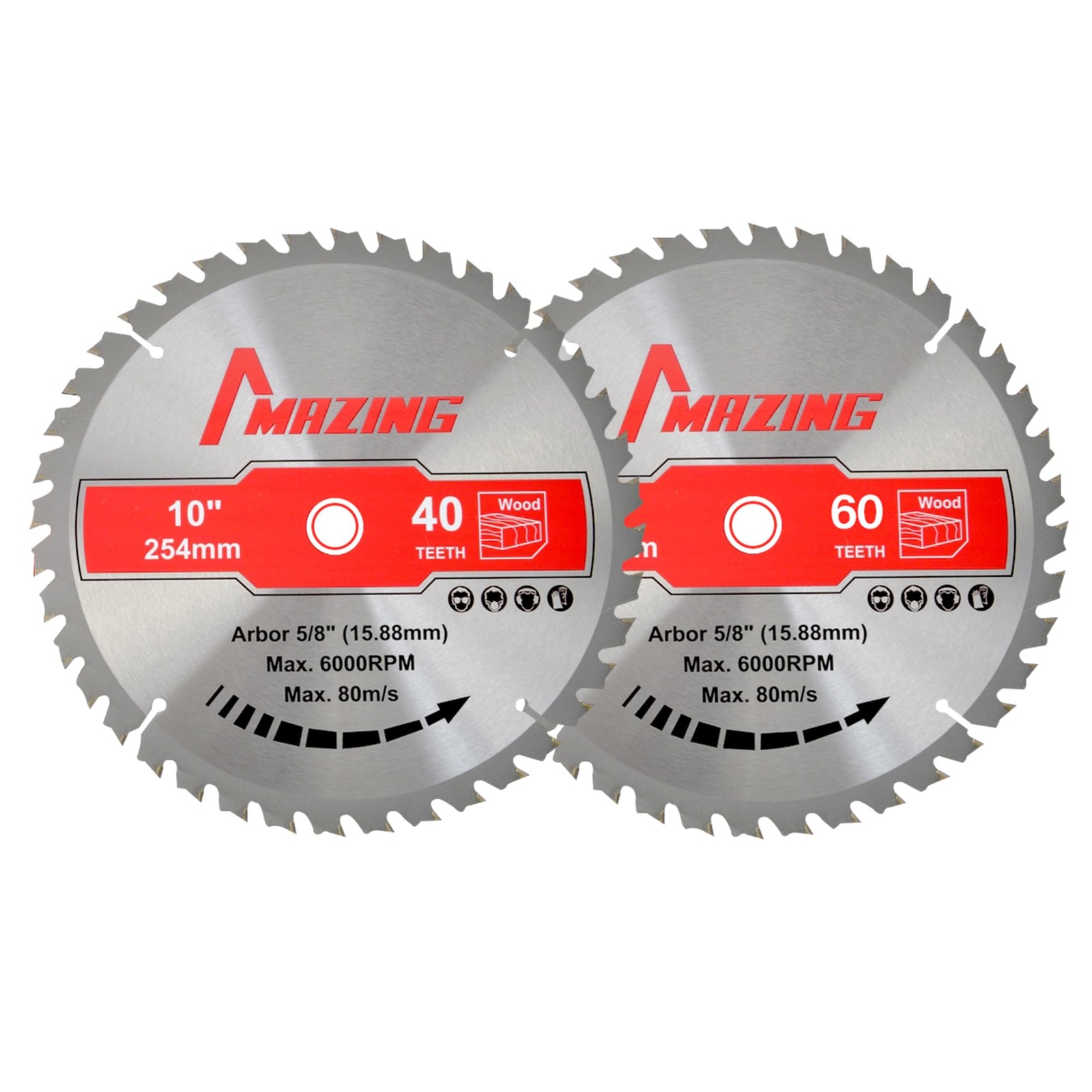 2-Pack 10 Inch 40T&60T Circular Saw Blades, TCT Circular Miter & Table Saws B...