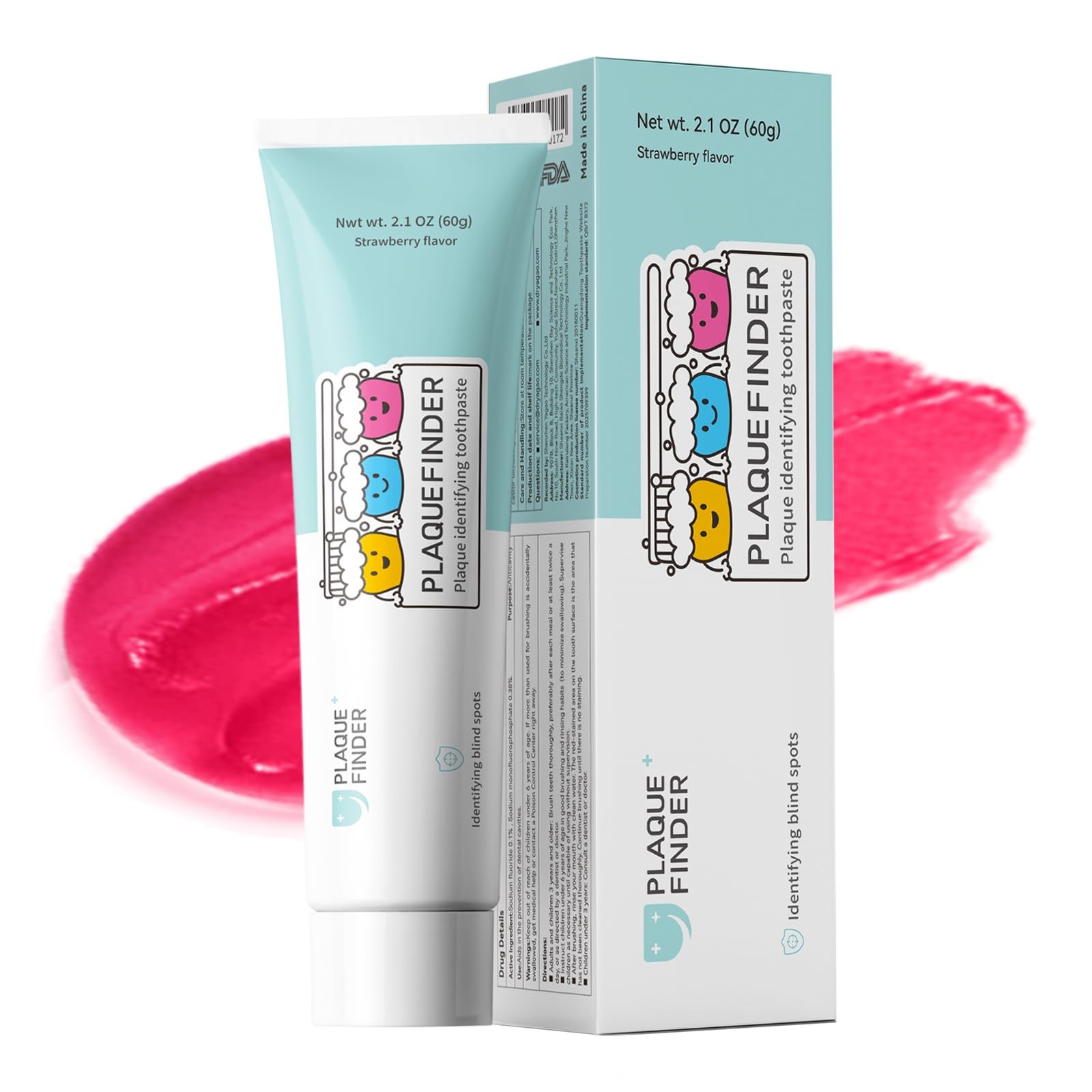Plaque Disclosing Toothpaste for Kids, Strawberry Flavor with Fluoride, Fun O...