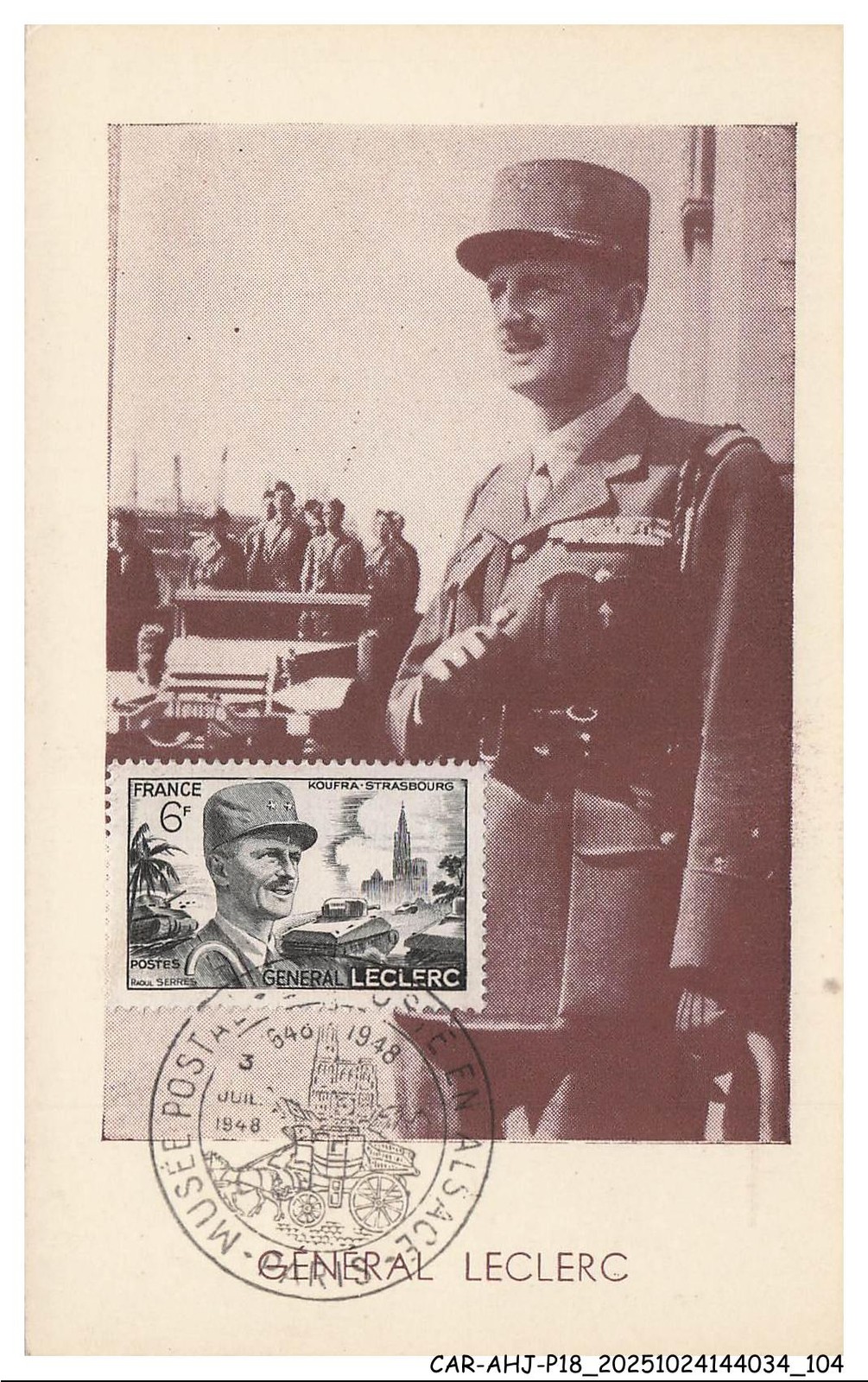 Car Ahjp18 0891 Carte Maximun - Général Leclerc - 1948