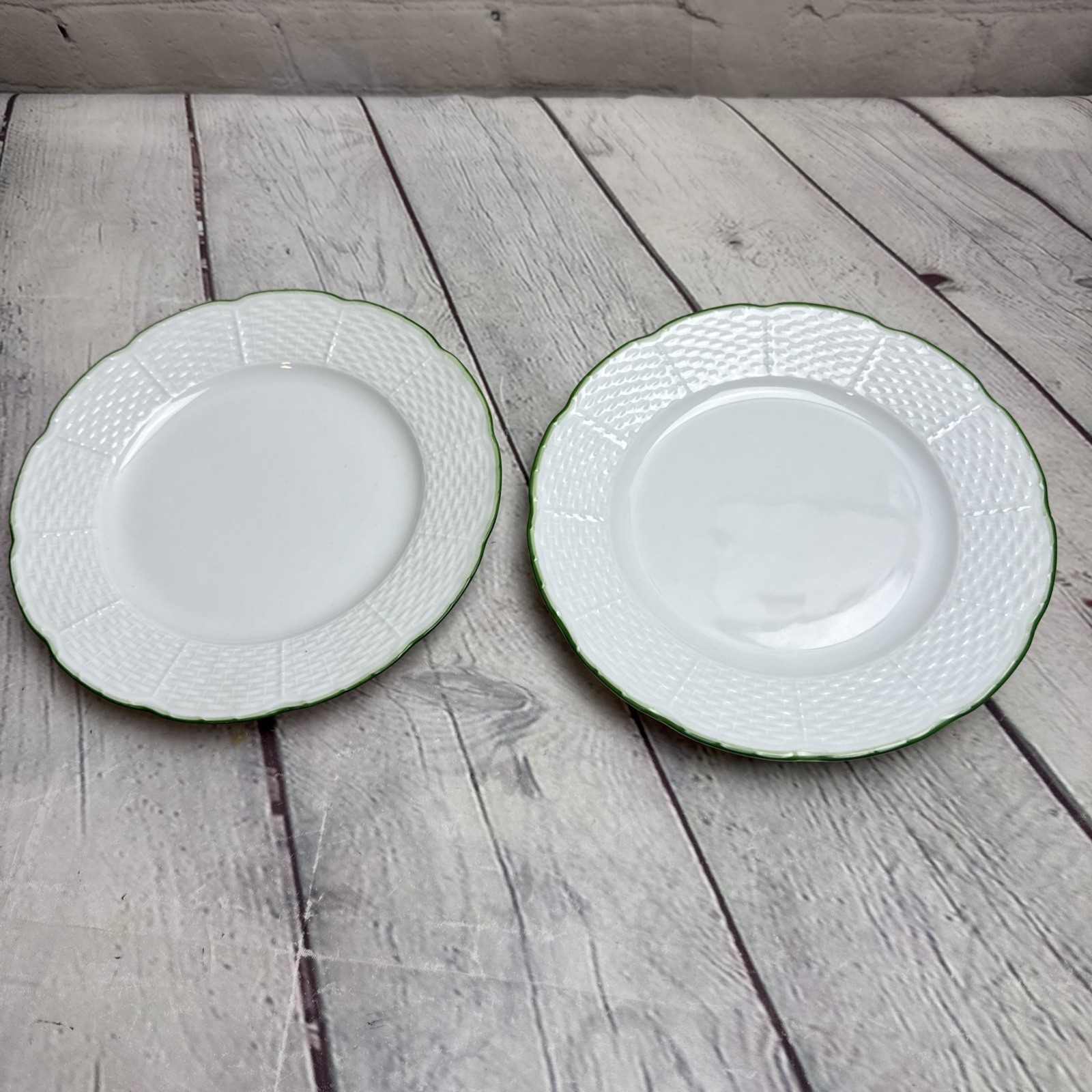 Set Of 2  Raynaud Villandry Saucer Limoges Green Rim 5.5" French Tea Coffee