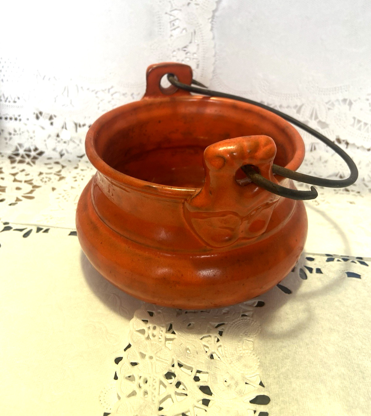 Vintage MCM Rosenthal Netter Ceramic Cauldron Cast Iron Handle Italy