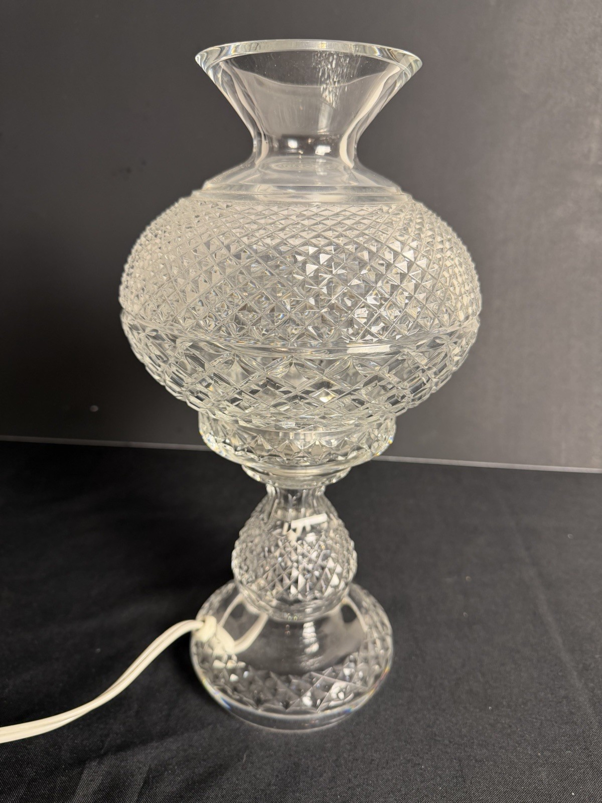 Vintage WATERFORD INISHMAAN 14" Crystal Electric 2 Piece Hurricane Lamp