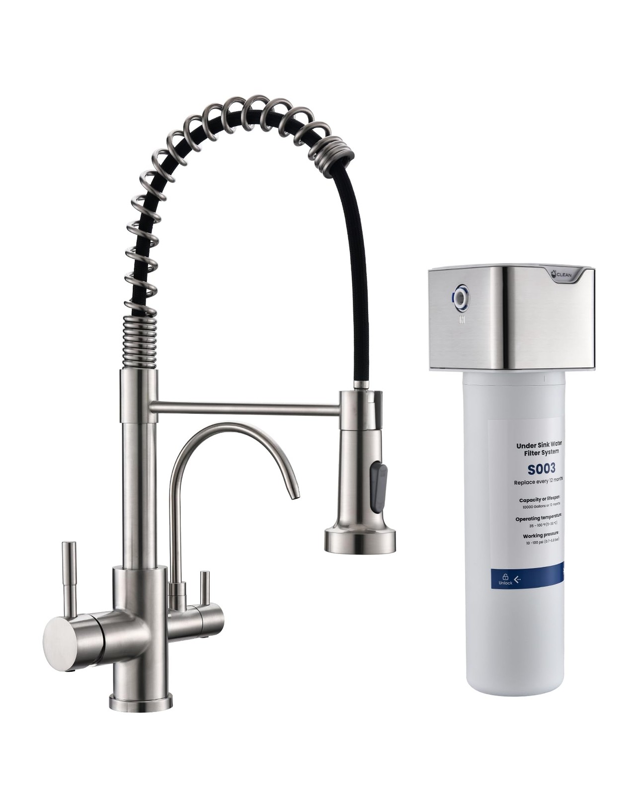 3 in 1 Kitchen Faucet with Pull Down Sprayer Brushed Nickel Two Handle Kitche...
