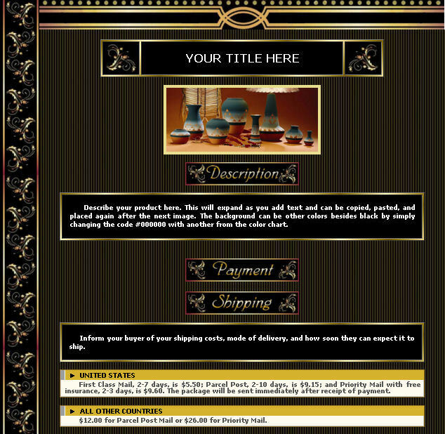 AUCTION TEMPLATE Gold Leafs Column Design - FREE SHIPPING