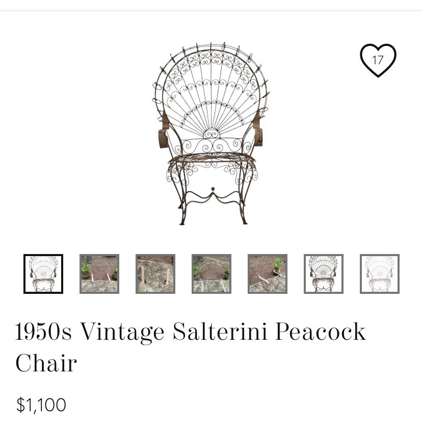 Mid Century Modern MCM Salterini metal peacock chair wrought iron cast