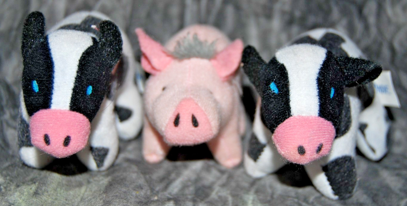 Lot of 3 Vintage 1995 McDonalds BABE - Cow & Pig Stuffed Plush Happy Meal Toys