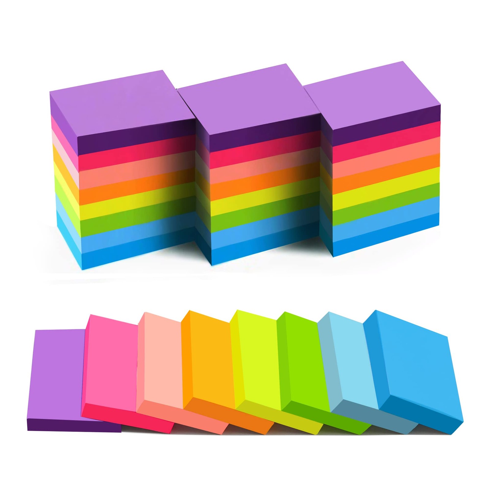 (24 Pads) Sticky Notes 1.5x2 inch, Blue,green,orange,pink,purple,red,yellow 