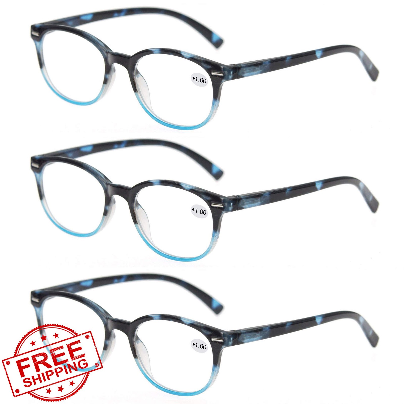 MODFANS Round Reading Glasses 3 Pack +3.25 Spring Hinge for Men Women