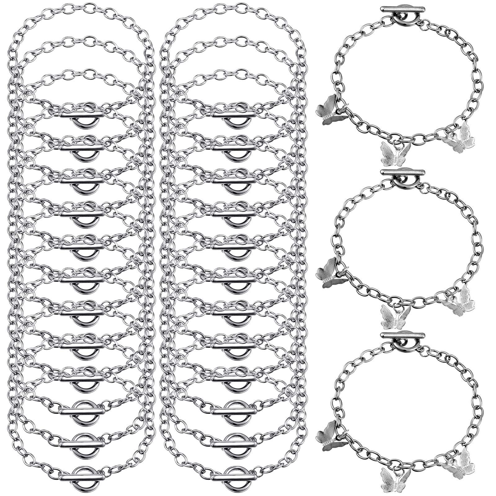 Hicarer 24 Pieces Bracelet Chains Bulk with Ot Toggle Clasp Alloy Link Silver 
