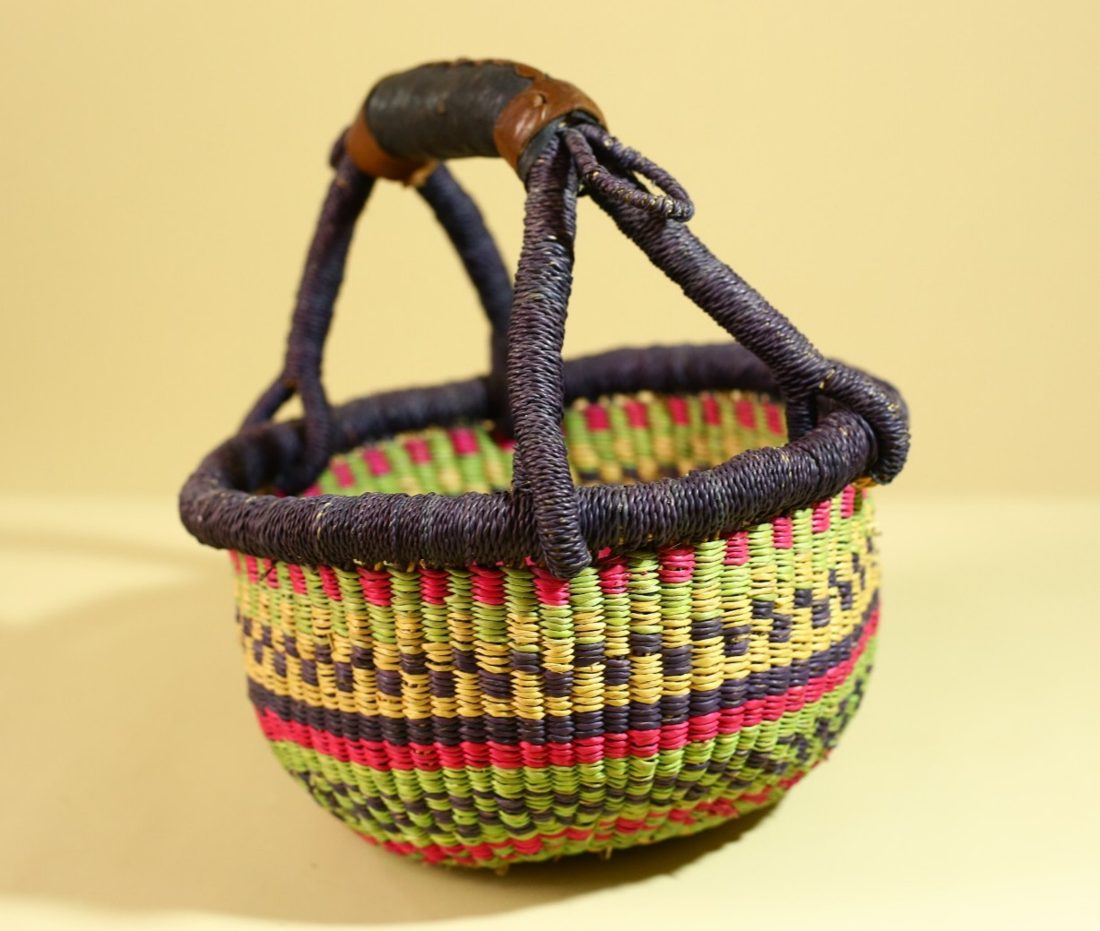 African Bolga Market Basket Hand Woven Ghana Tribal Vintage Display-G6288