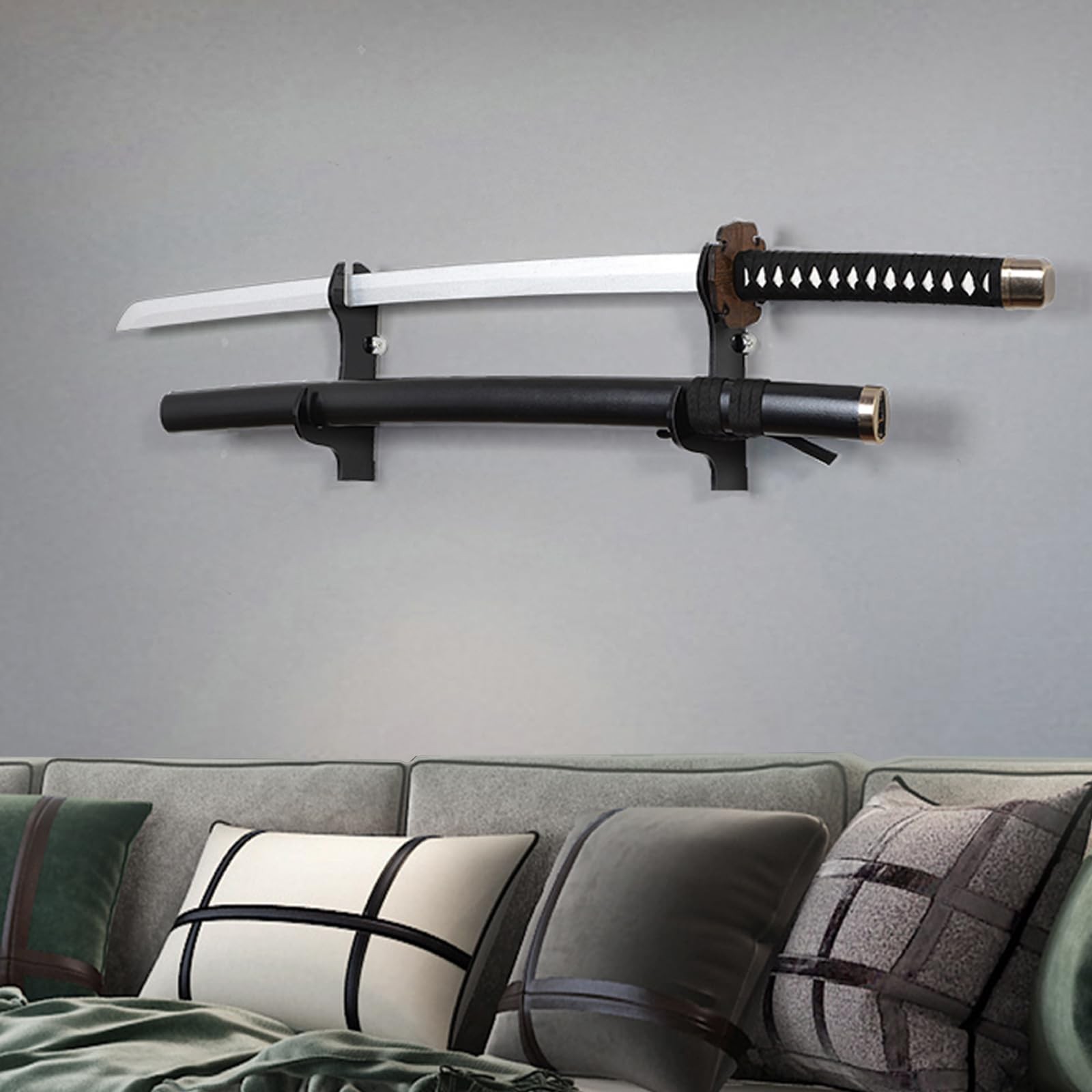Samurai Sword Wall Mount Katana Display Stand 2-Tier Martial Arts Swords Rack
