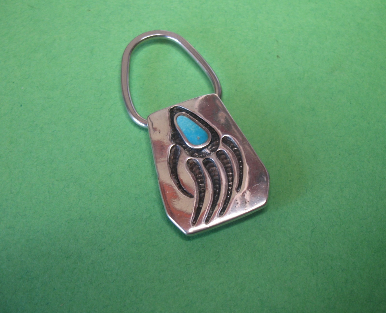 Sterling Siver Southwest Key Ring with Turquoise Bear Claw