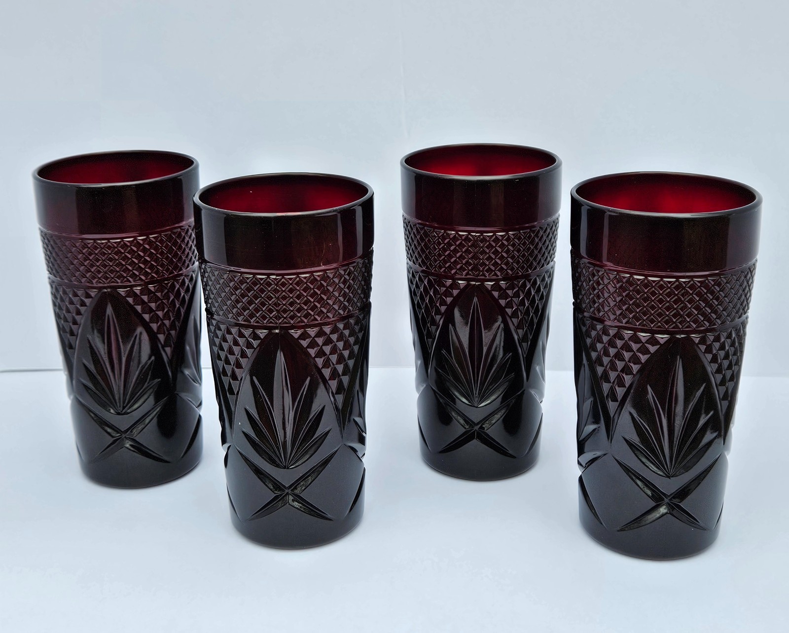 Luminarc Ruby Red Pressed Glass Tumbler - 6 1/4" Tall - 3" Wide-4 Tumblers Total