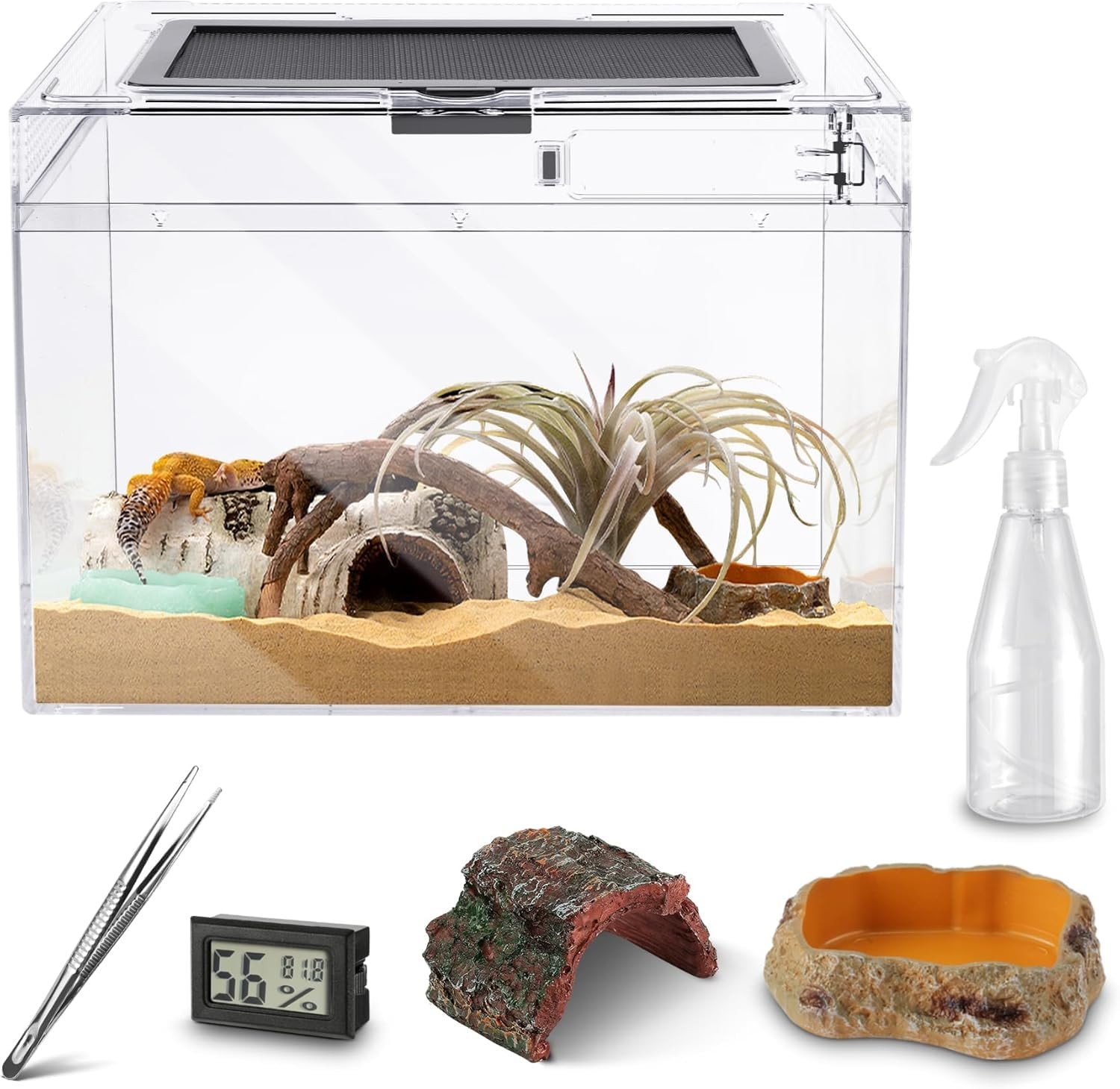 Reptile Polycarbonate Terrarium Kit 5 Piece Starter Habitat for Tarantula,Liz...