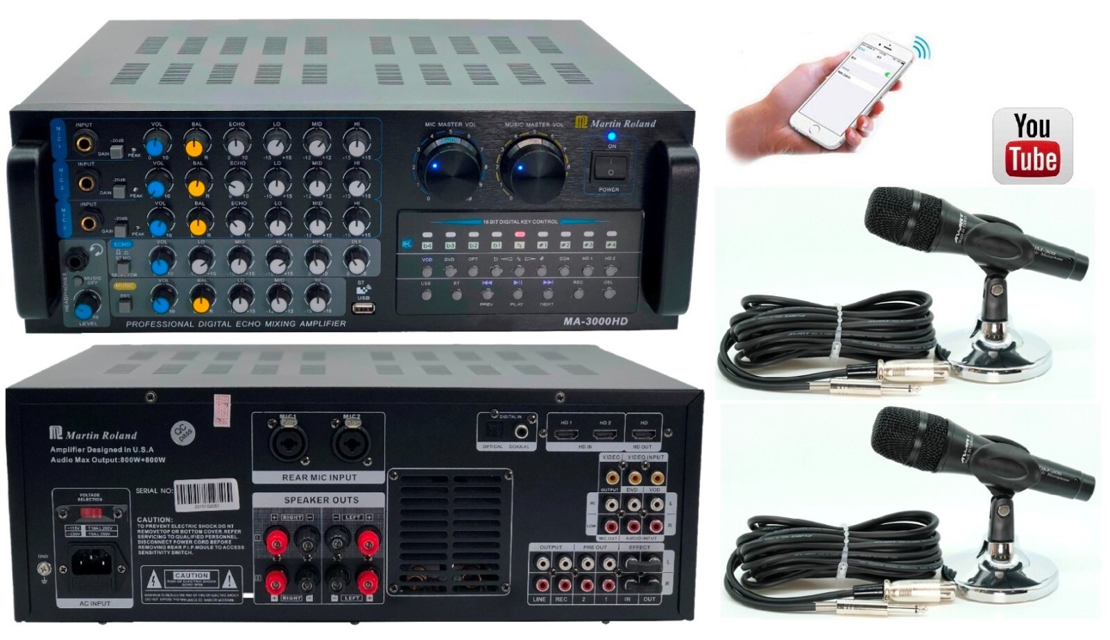 U22022 Martin Roland MA3000HD Professional Digital 1600W Echo Mixing Amp G3D