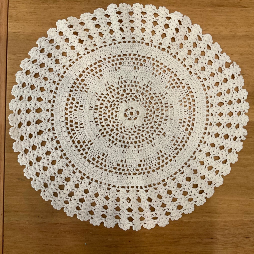 Vintage Handmade  crocheted Doily   11 inch diameter Cream