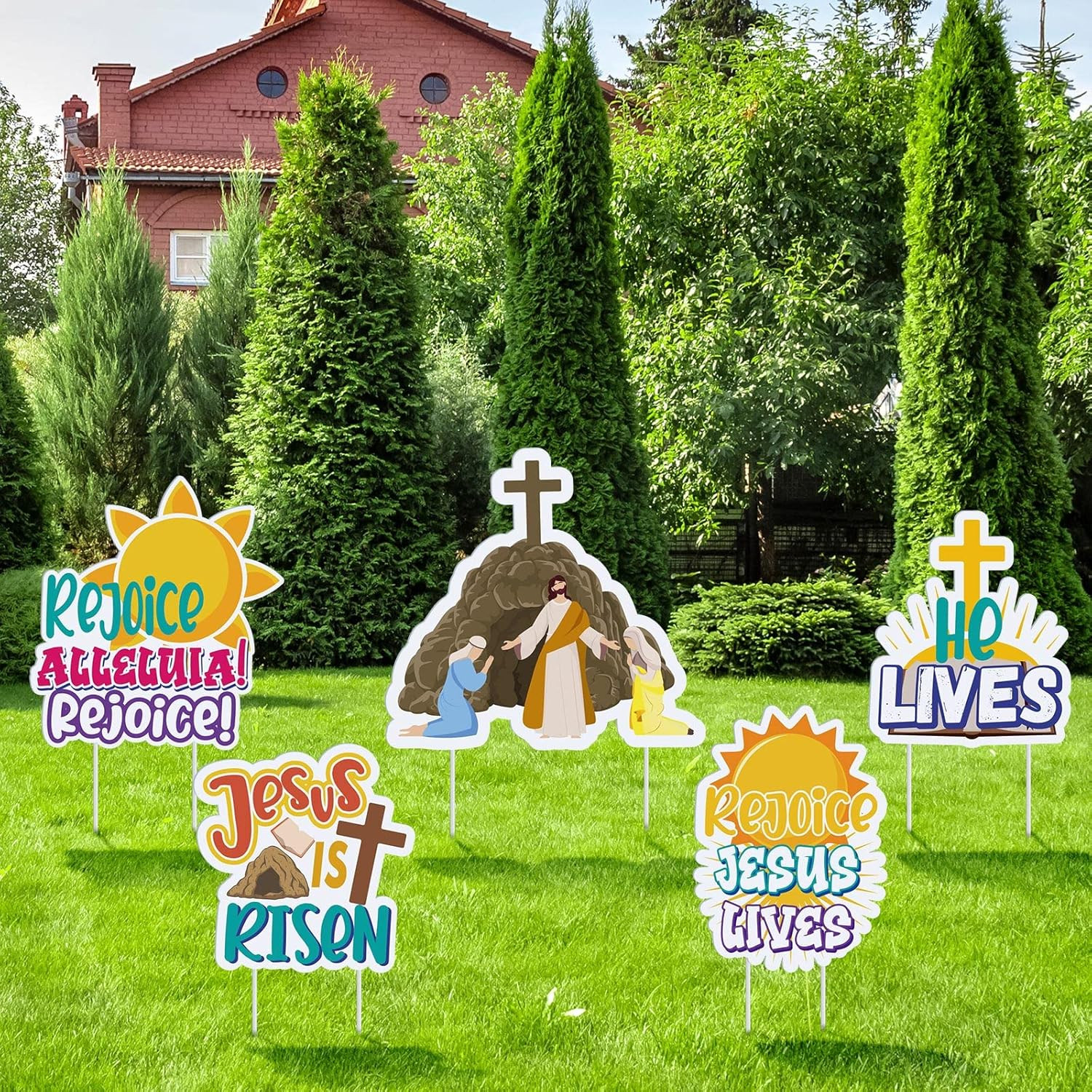 5 Pcs He Is Risen Yard Signs Lawn Religious Easter Yard Signs for Easter Religio