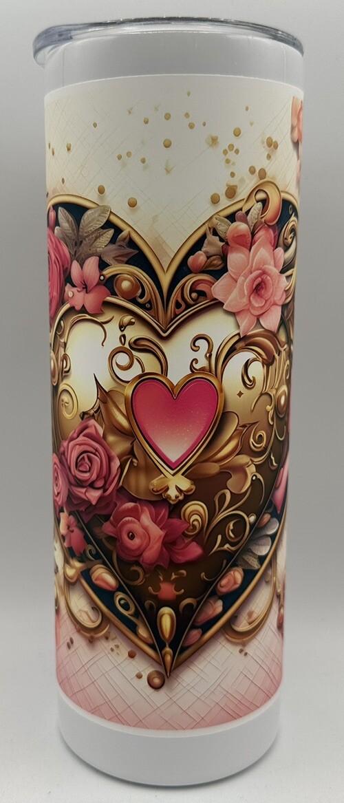 Beautiful Heart Tumbler With Rubber Sealed Lid 18Oz. Aluminum Free Shipping New