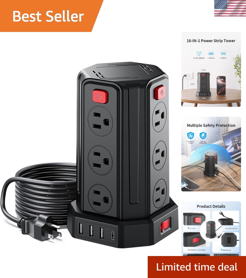 Power Strip Surge Protector, 6.5 Ft Extension Cord with 12 AC Multiple Outlet...