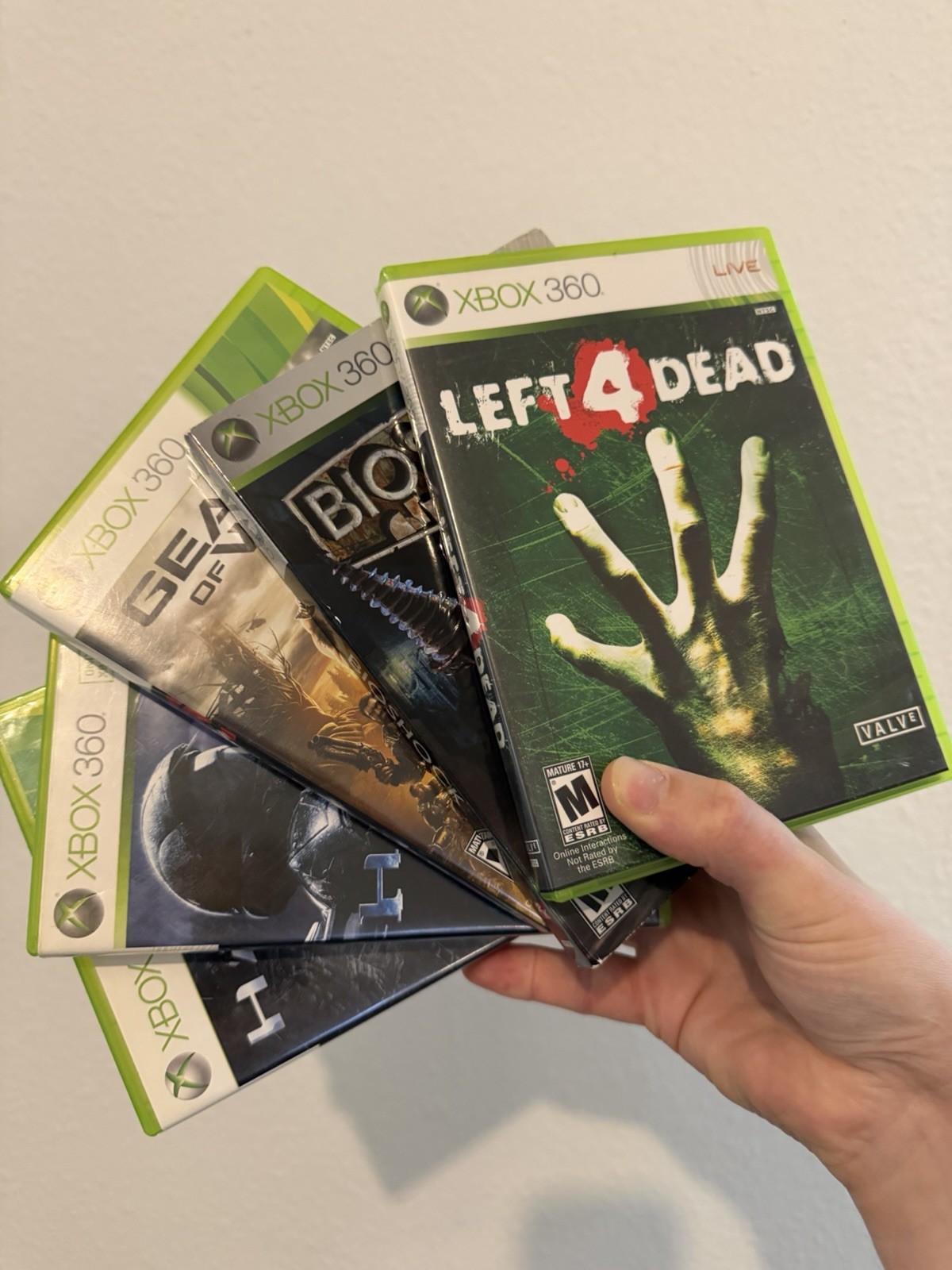 Xbox 360 CIB Game Lot Left 4 Dead, BioShock, Gears of War, Halo 3 ODST, Halo 4