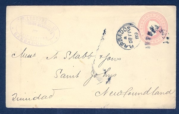BARBADOS 1889 1P QV ENVELOPE