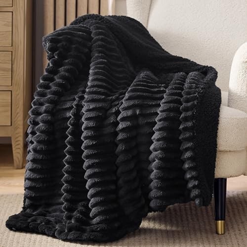  Sherpa Blanket Twin Size for Couch - Super Soft, Twin (60" x 80") 03 - Black