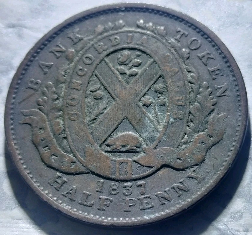 1837 "Un Sou"Lower Canada Half Penny token  Montreal Bank 