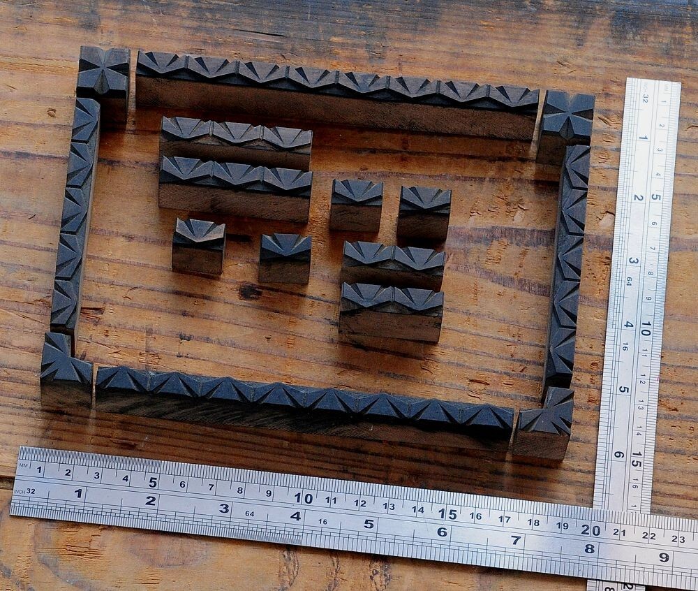 letterpress border wooden printing blocks ornaments Art Nouveau wood deco old