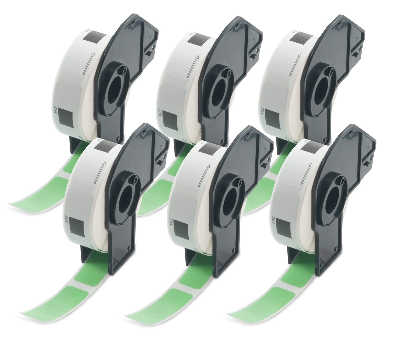 BETCKEY DK-1204 Black on Green Labels for Brother QL Printers 0.66x2.1in 6 Rolls