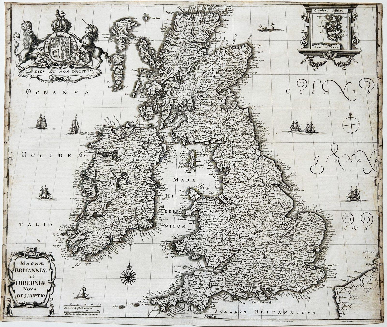 British Isles Ireland Great Britain England Ireland Map Card Merian Engraving