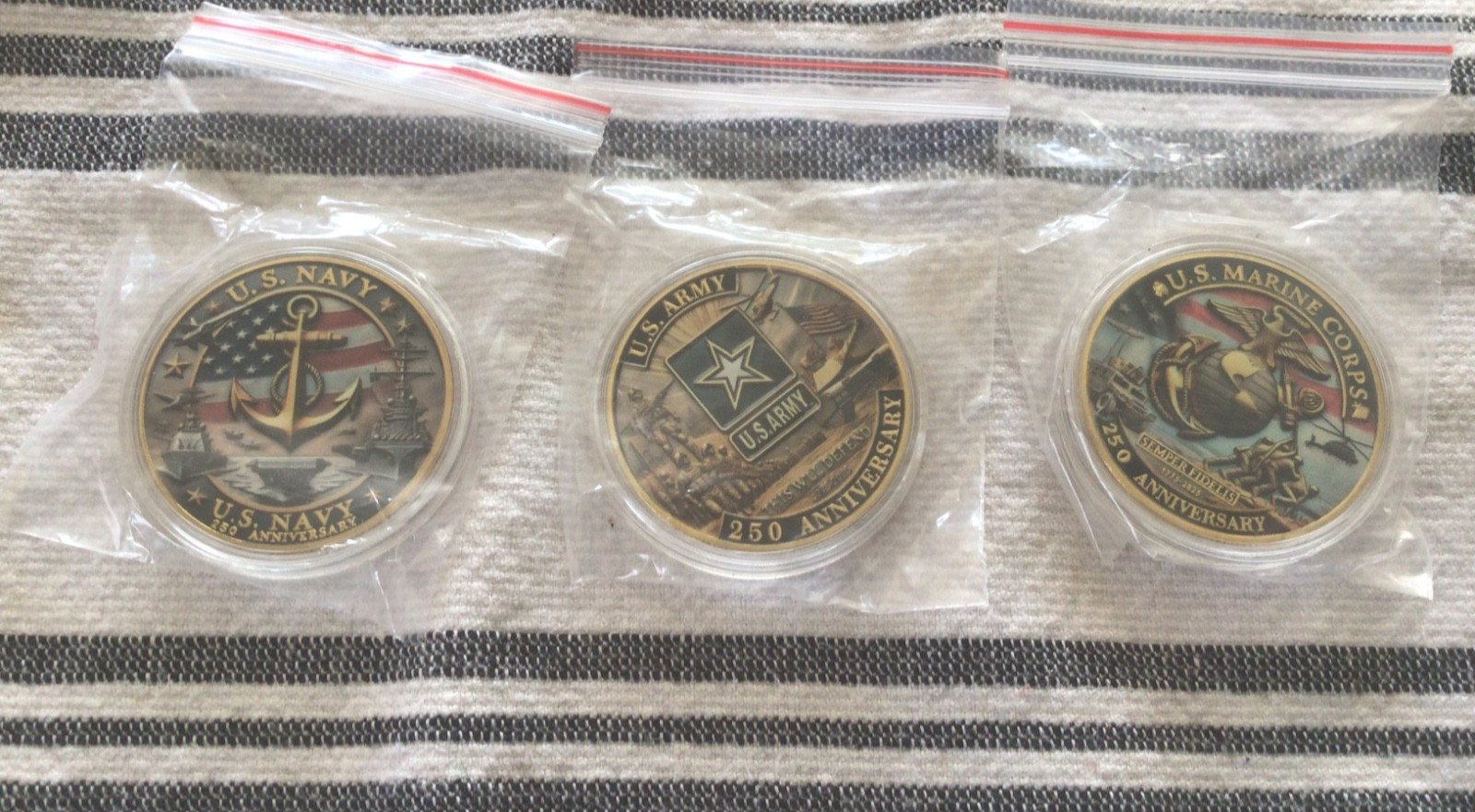 250th Anniversary Army Navy Marine Corps Coin Set - 3-Piece Commemorative Gift