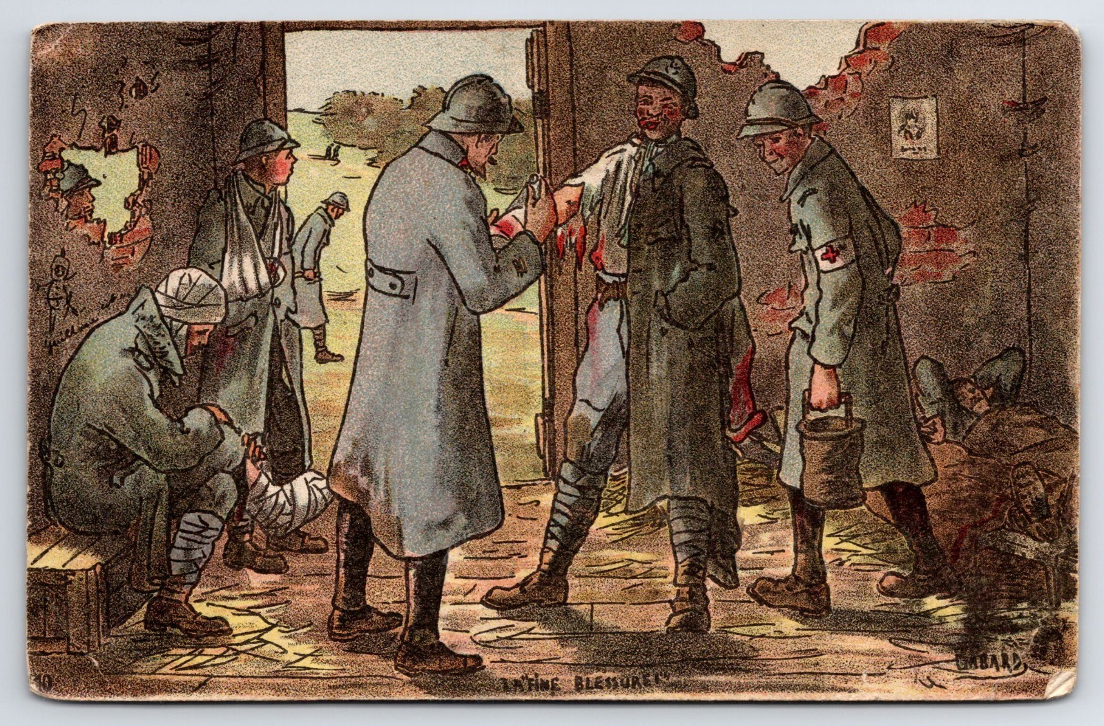 France WWI Military A Fine Wound French Artist Gabard Rare 1918 Antique Postcard