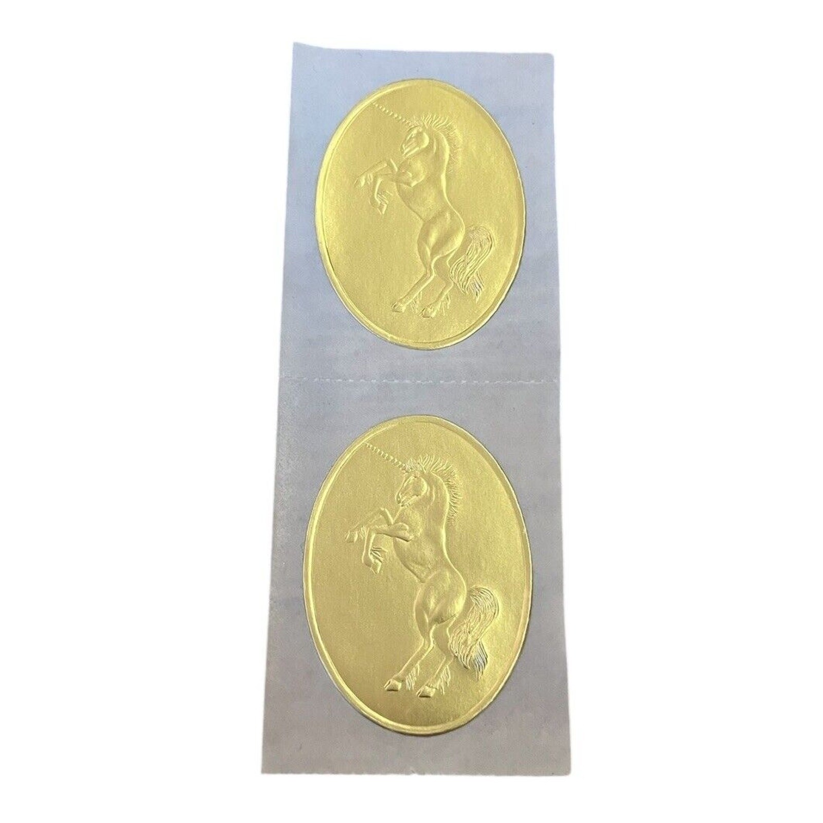 Lot Of 2 Vintage 80’s Foil UNICORN Stickers Oval 2.25” Rare Mythical Beasts