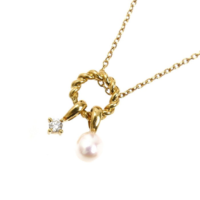 TASAKI K18YG Yellow Gold Necklace Akoya Pearl approx. 3.9mm Diamond 0.02ct 2.0g