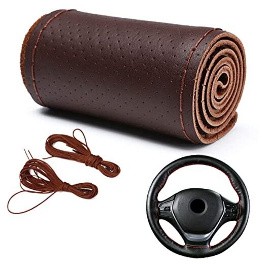  Car Steering Wheel Cover Universal Fit Round Stitch Steering Wheel Wrap Coffee