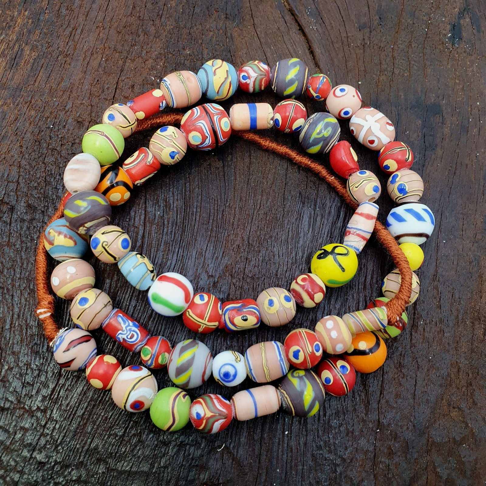 Mixed Millefiori African Style Glass Beads Mosaic Eye Pattern Strand