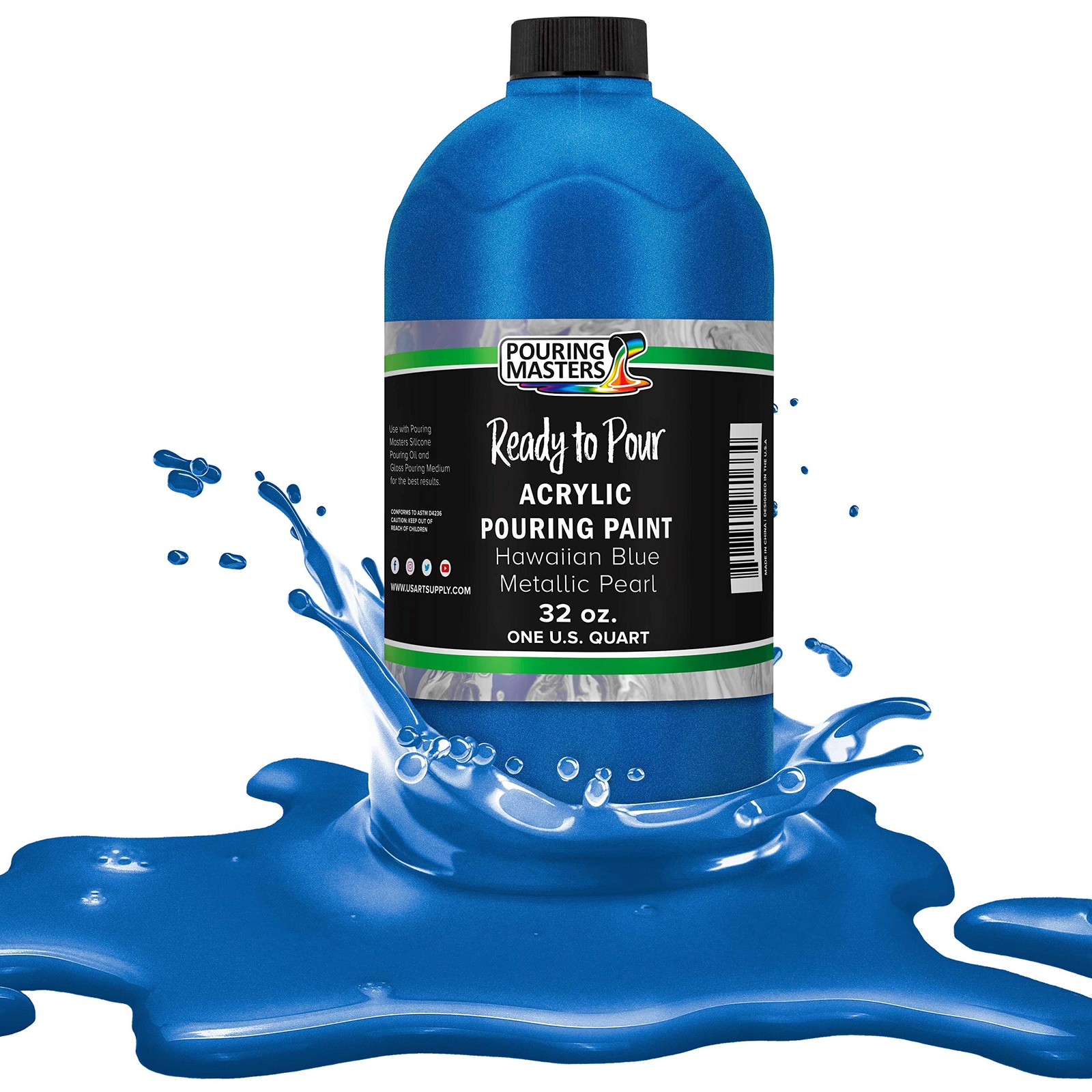 Pouring Masters Hawaiian Blue Metallic Pearl Ready Pour Acrylic Paint 32oz
