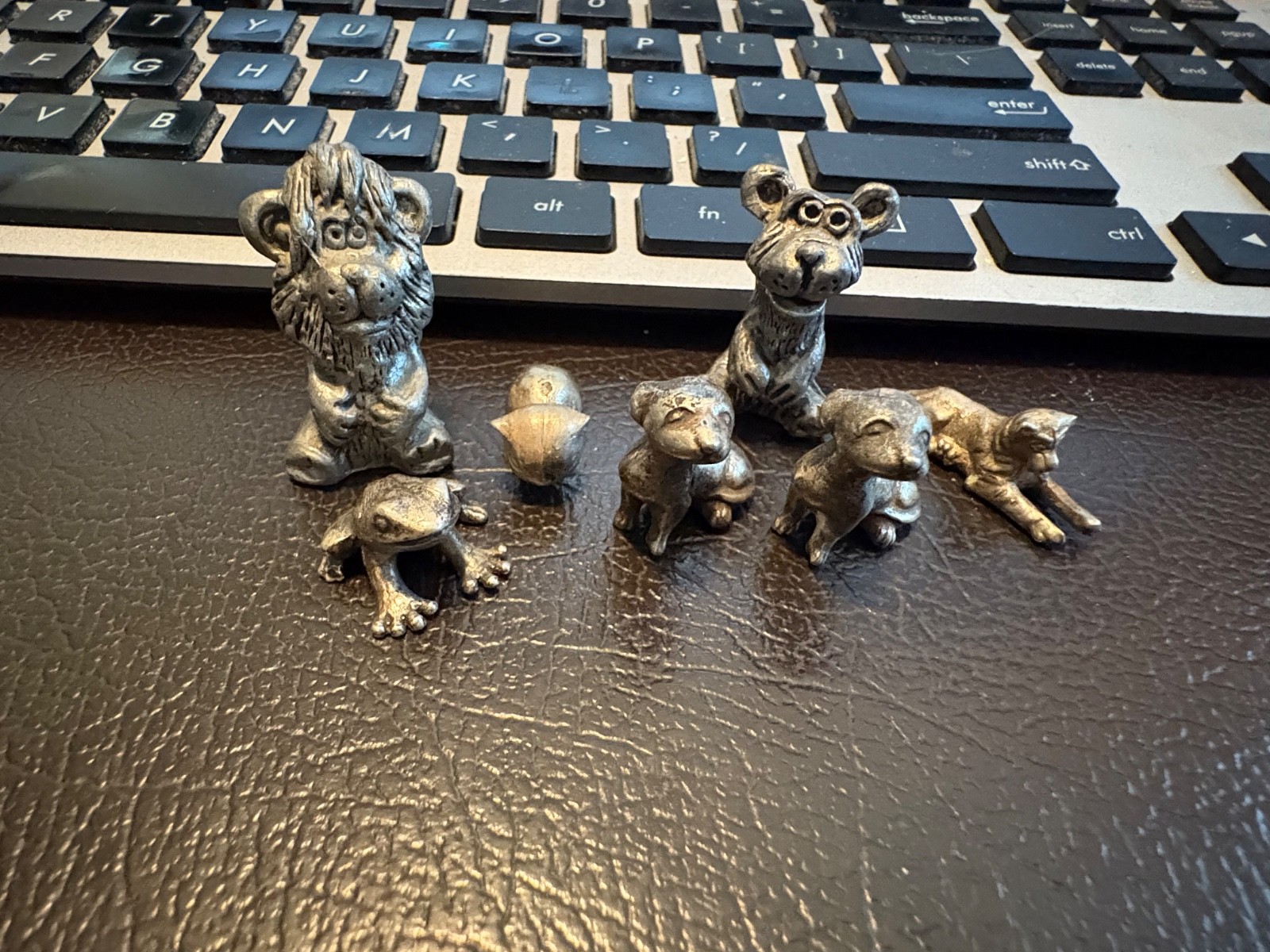 Vintage Pewter Miniature Animal Figurines Lot Of 7 Cats/Dogs