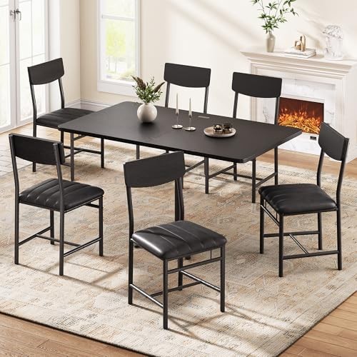 Industrial Dining Chairs Set of - Upholstered Dining Room Chairs with 6 Black
