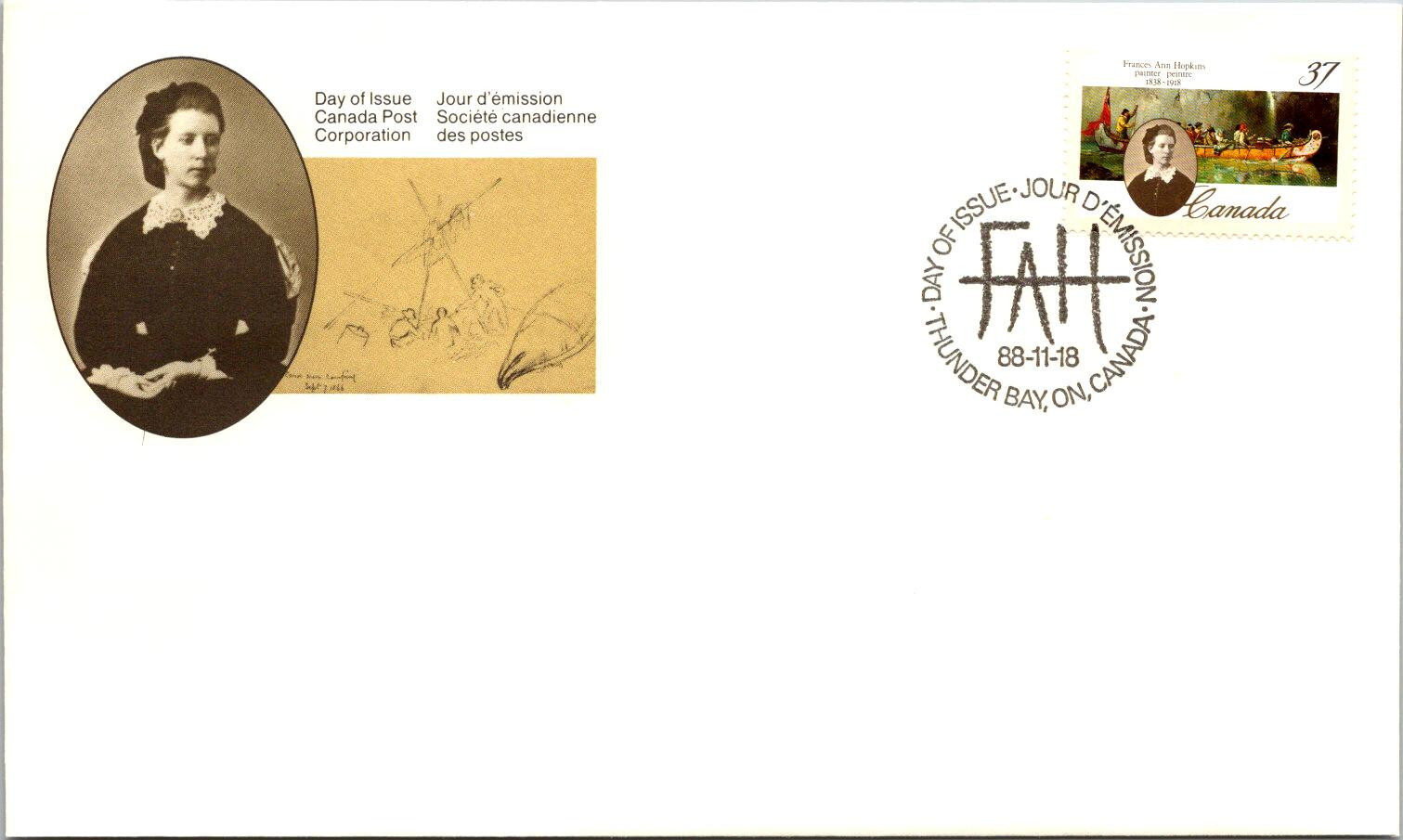 FDC Canada - Painter Frances Ann Hopkins 150th anniversary 1988 - A00091