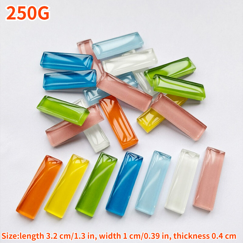 250g Multicolor Glass Rectangle Mosaic Tiles Clear Mixed Color for DIY Crafts